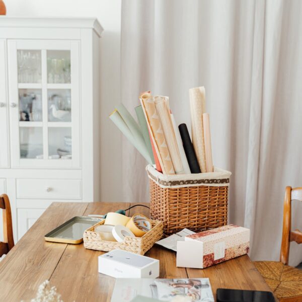 wrapping papers on brown woven basket