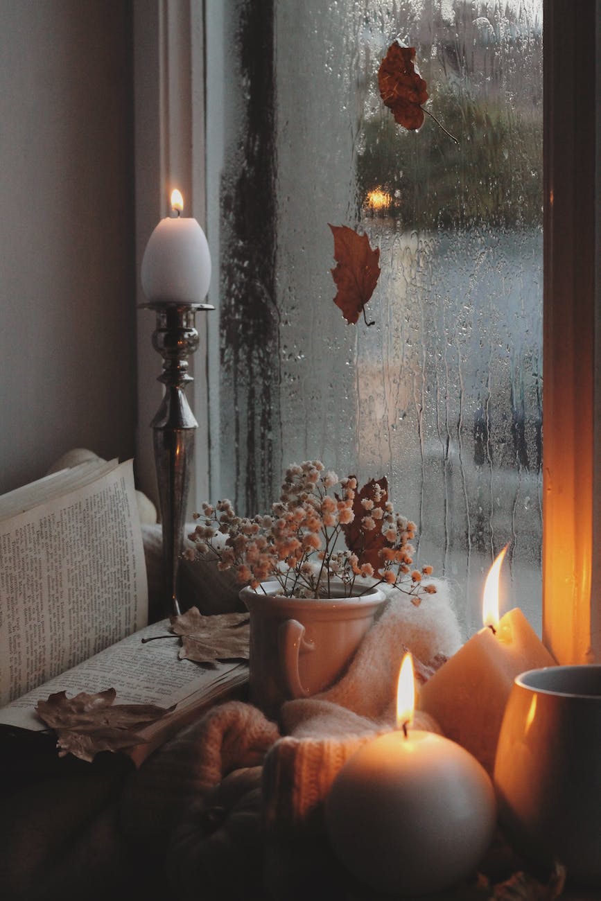 autumn still life with candlelight